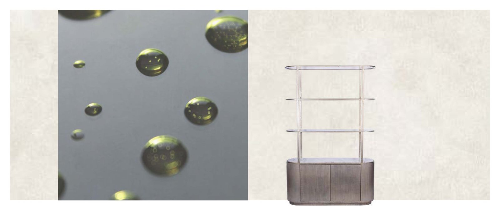 Design draft: left wall with projection surface, variant with a shelving element and image motif