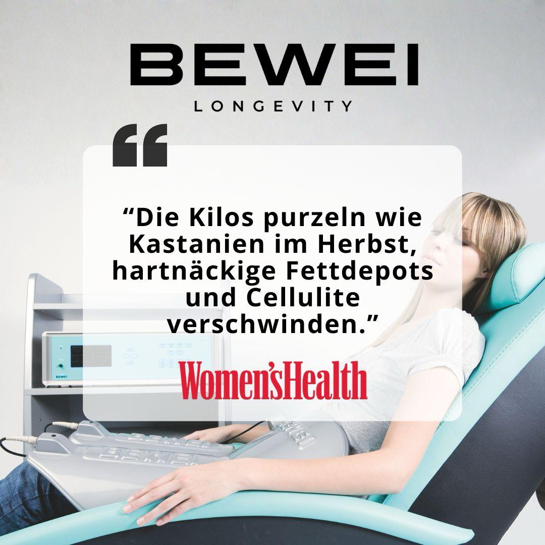 Press quote from Women’s Health: “The kilos tumble like chestnuts in autumn, stubborn fat deposits and cellulite disappear.”