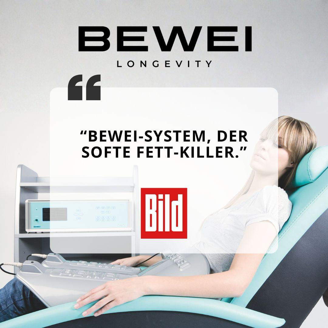 Press quote from Bild: “The BEWEI system, the gentle fat killer.”